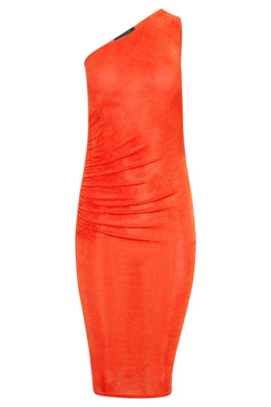 Petite Orange Ruched One Shoulder Midi Dress | PixieGirl 6