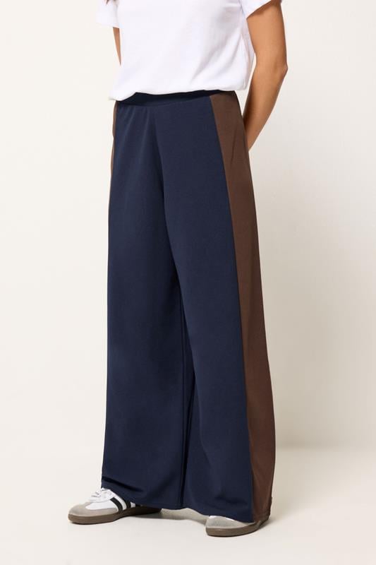 PixieGirl Petite Women's Navy Blue Side Panel Wide Leg Trousers | PixieGirl 1