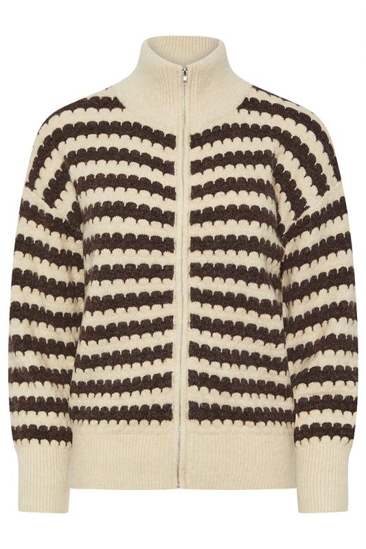 PixieGirl Petite Women's Brown Knitted Scalloped Zip Cardigan | PixieGirl 5