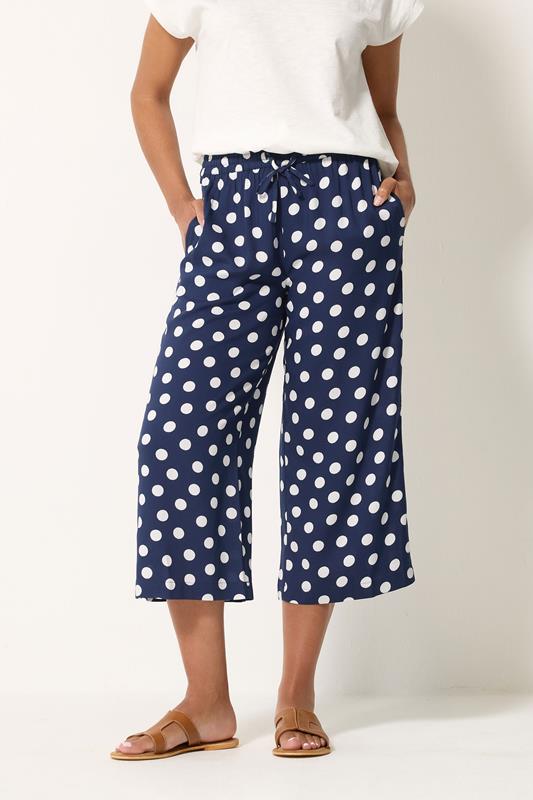  M&Co Navy Blue Polka Dot Cropped Trousers