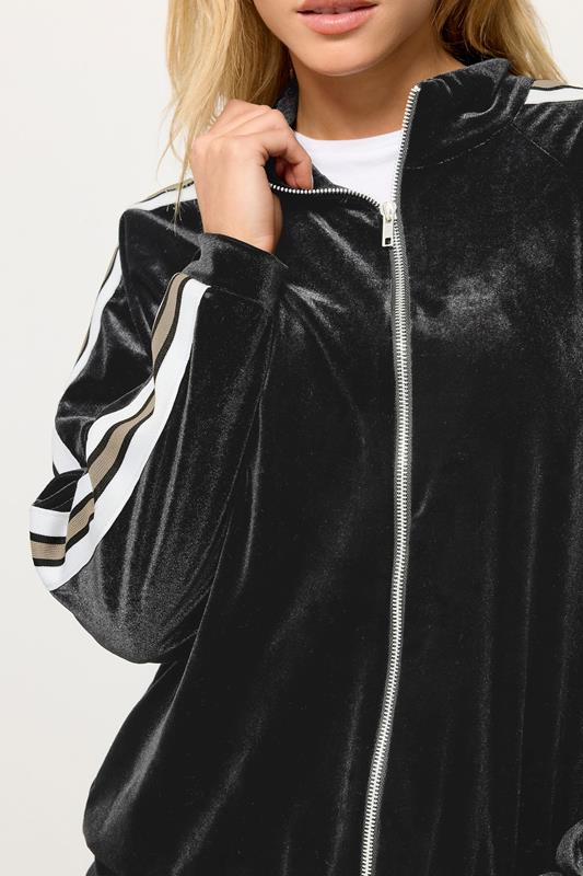 PixieGirl Petite Women's Black Velour Side Stripe Zip Jumper | PixieGirl 4
