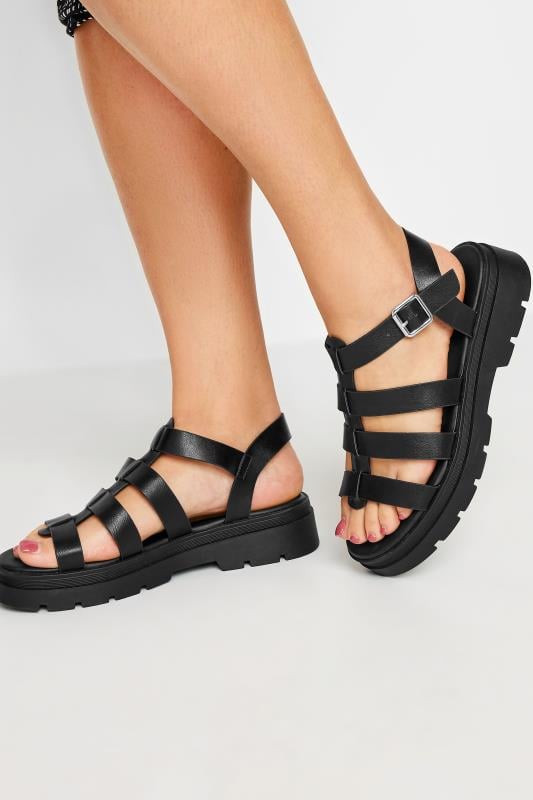 Plus Size  Yours Black Chunky Gladiator Sandals In Wide E Fit & Extra Wide EEE Fit