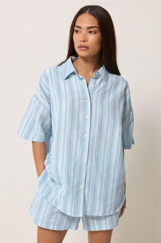 PixieGirl Petite Blue Stripe Cotton Short Sleeve Shirt