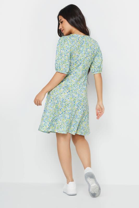 PixieGirl Petite Women's Blue Floral Print Tie Front Mini Dress | PixieGirl 3