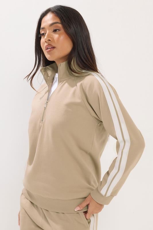 PixieGirl Petite Natural Brown Stripe Quarter Zip Sweatshirt