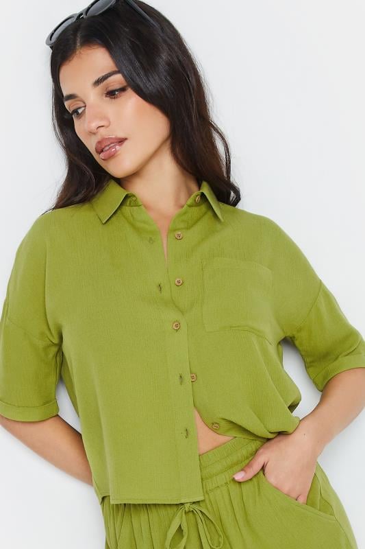 PixieGirl Petite Women's Green Textured Boxy Short Sleeve Shirt | PixieGirl 6