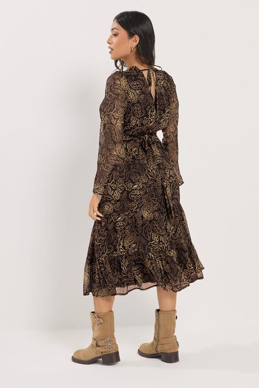 PixieGirl Petite Women's Black & Brown Leaf Midi Dress | PixieGirl 3