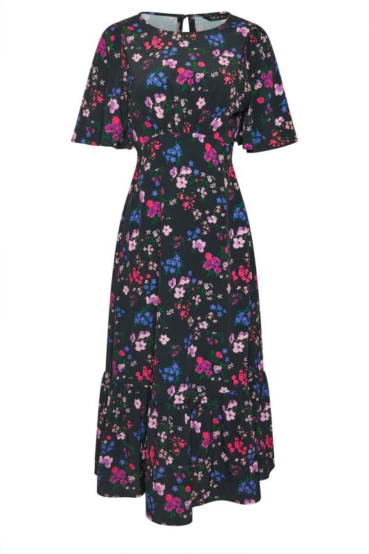 M&Co Petite Black Floral Print Flutter Sleeve Dress | M&Co 5