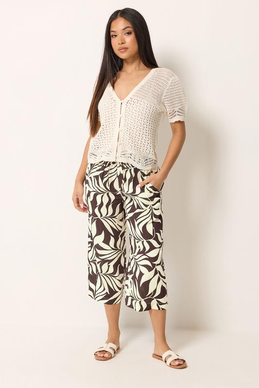 M&Co Petite Purple Leaf Print Cropped Trousers