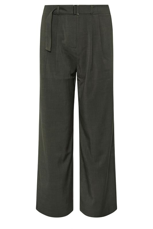 PixieGirl Petite Womens Olive Green Buckle Wide Leg Trousers | PixieGirl 5