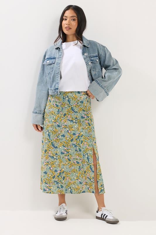  PixieGirl Petite Green Ditsy Floral Midi Skirt