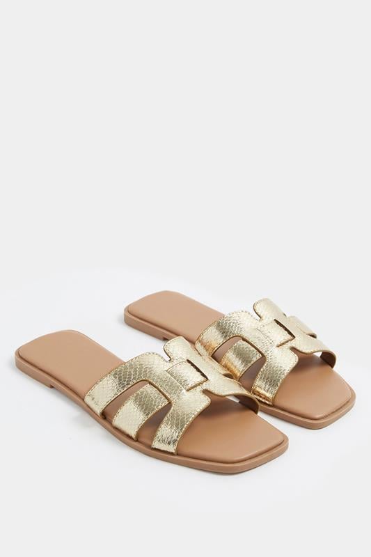 Gold Cut Out Mule Sandals In Wide E Fit