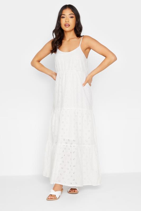 Petite White Broderie Strap Maxi Dress | PixieGirl 1