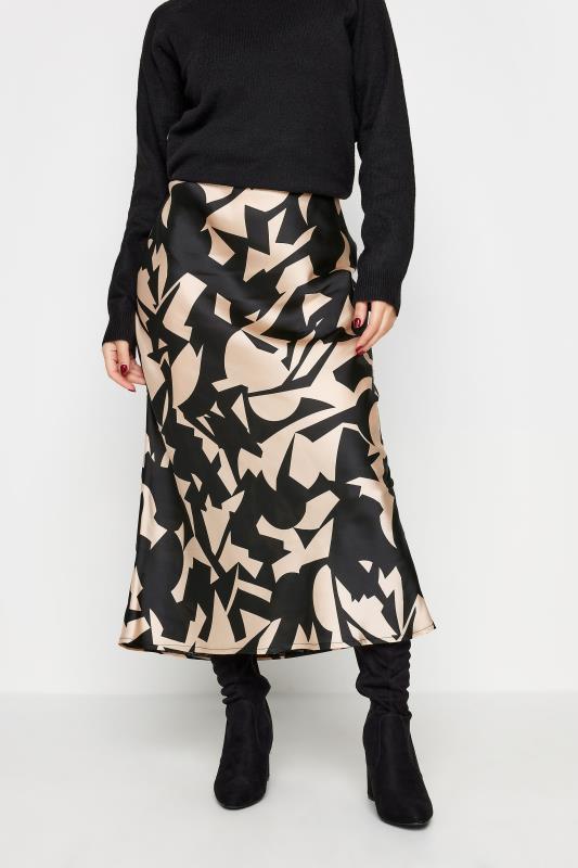 PixieGirl Black Abstract Print Satin Midaxi Skirt | PixieGirl  2