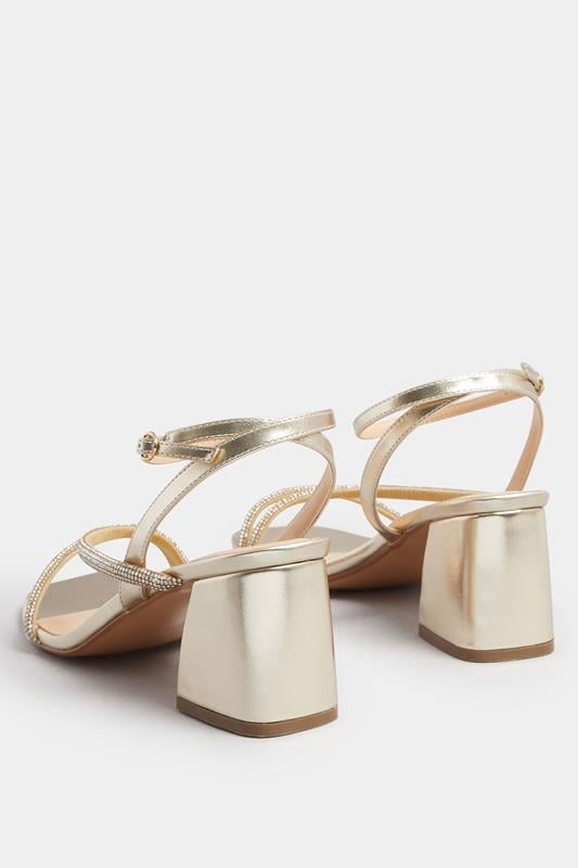 Gold Diamante Block Heel Sandals In Extra Wide EEE Fit | Yours Clothing 4