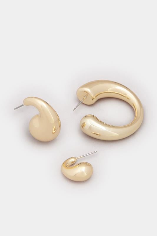 3 PACK Gold Tone Teardrop Hoop Earring Set | Yours Clothing 4