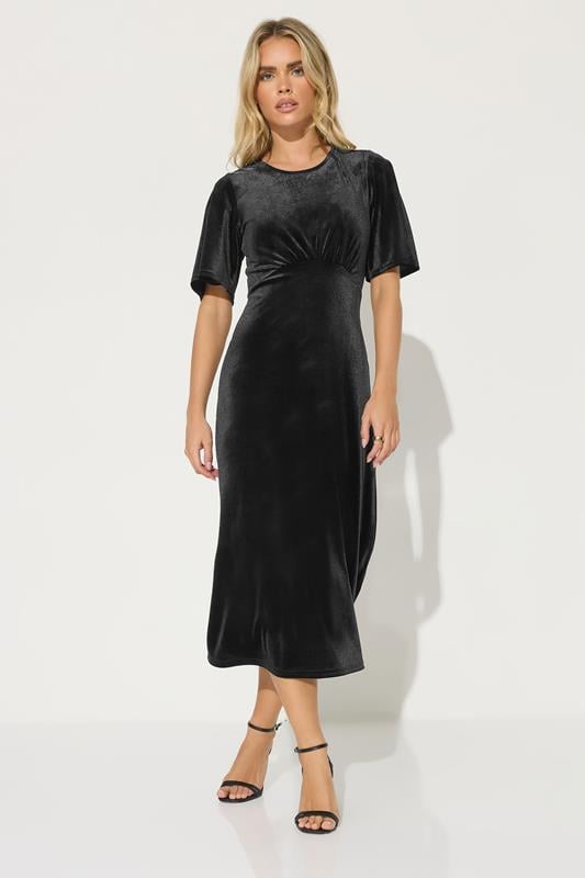 PixieGirl Petite Black Velour Empire Midi Dress