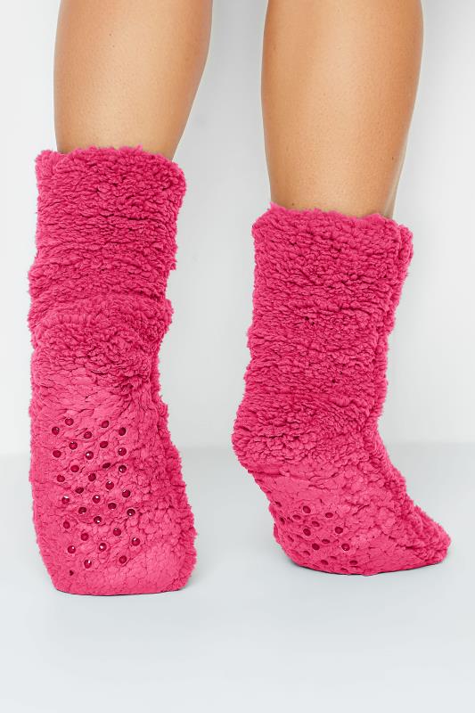Pink Fluffy Slipper Socks | Yours Clothing  1