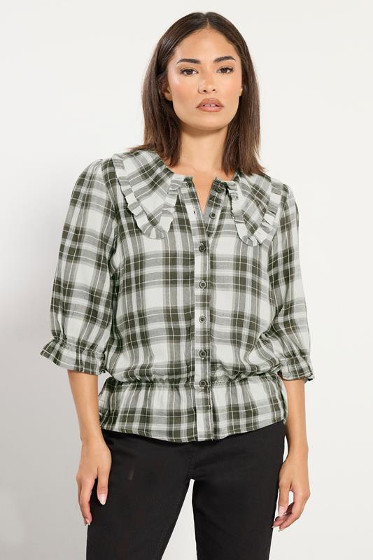 PixieGirl Petite Women's Green Check Collar Smock Top | PixieGirl 2
