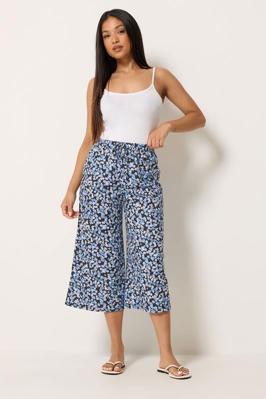 M&Co Petite Blue Floral Print Wide Leg Culottes