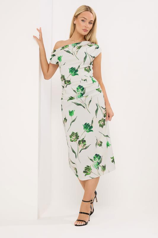 STAR White Floral Draped Midi Dress | StarByJM 1