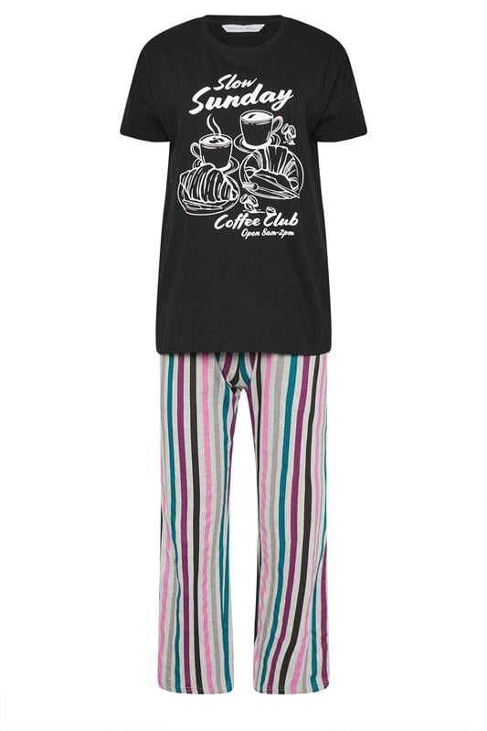 PixieGirl Petite Black Women's 'Slow Sunday Coffee Club' Slogan Pyjama Set | PixieGirl 5