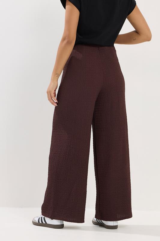 PixieGirl Petite Women's Chocolate Brown Textured Wide Leg Trousers | PixieGirl 2