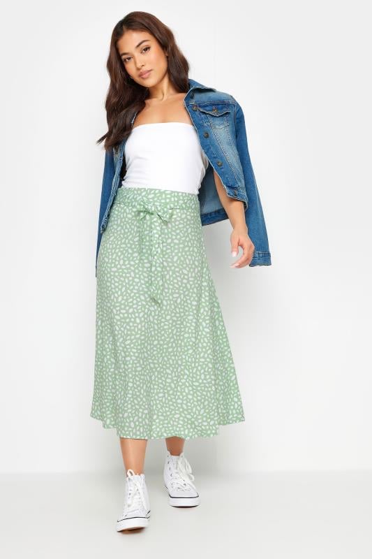 PixieGirl Petite Women's Sage Green Abstract Spot Print Midi Skirt | PixieGirl 1