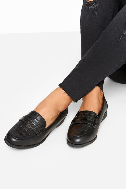 Black Croc Loafers In Extra Wide Fit | Yours Clothing 1