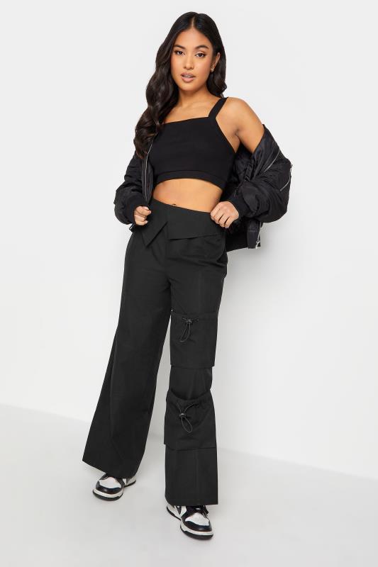 PixieGirl Black Fold Over Waist Cargo Trousers | PixieGirl 3