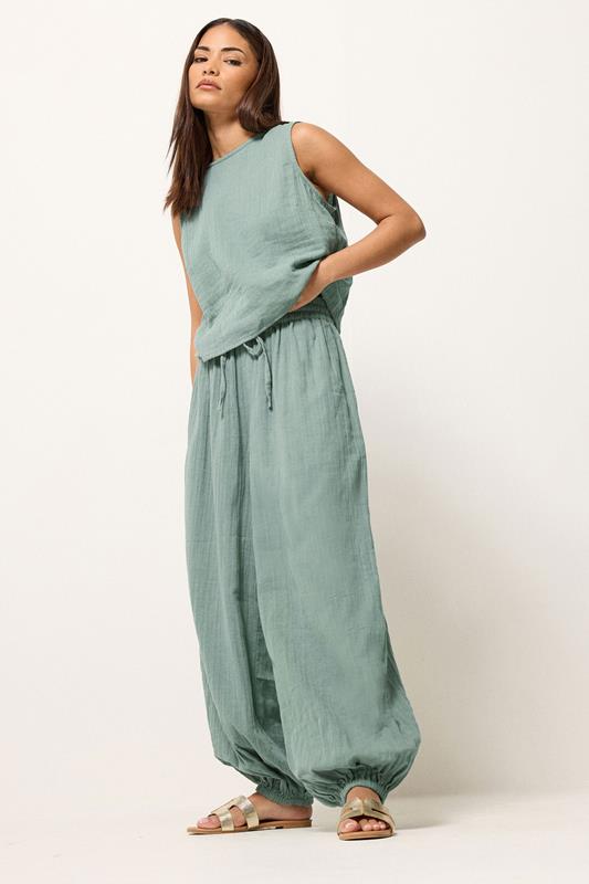  PixieGirl Petite Set Sage Green Cotton Cheesecloth Top & Trousers