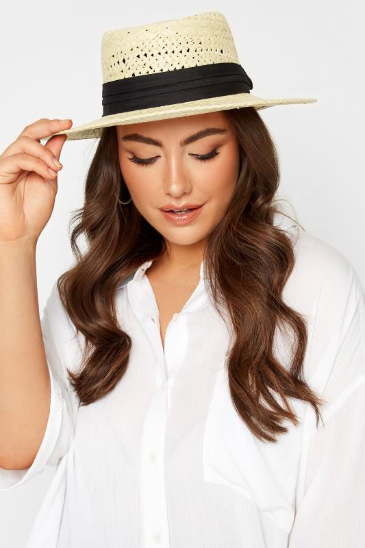 Plus Size  Yours Cream Straw Boater Hat