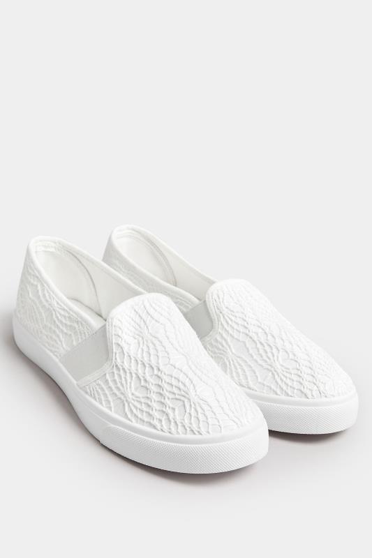White Broderie Anglaise Slip-On Trainers In Wide E Fit | Yours Clothing 2