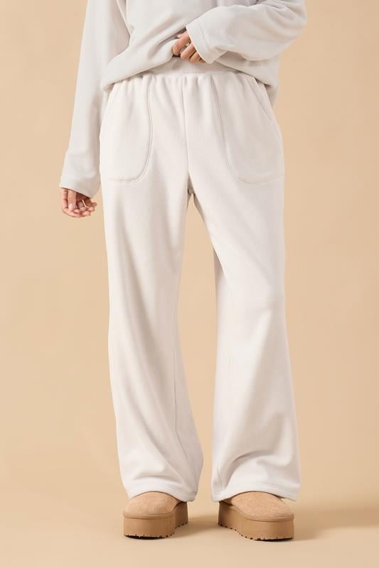 PixieGirl Petite Women's Ivory White Fleece Wide Leg Trousers | PixieGirl 3