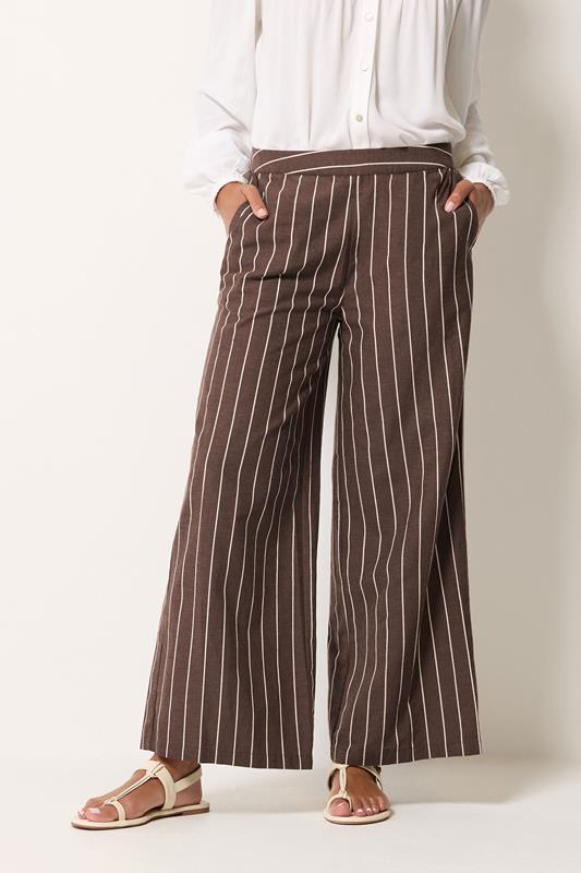 M&Co Chocolate Brown Stripe Wide Leg Trousers | M&Co 1