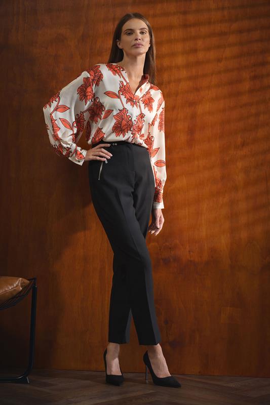   STAR Orange Floral Notch Neck Blouse