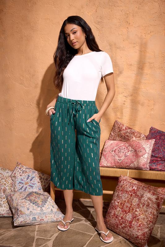  M&Co Petite Teal Green Foil Detail Cropped Trousers