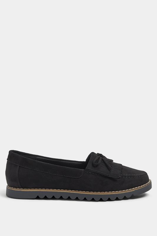 Black Faux Suede Fringe Loafers In Wide E Fit | Yours Clothing 2