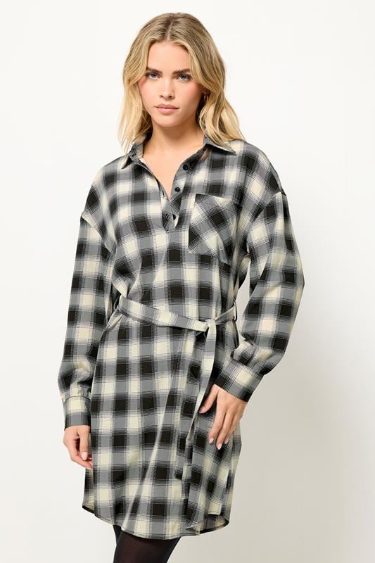 Petite  PixieGirl Petite Black Check Print Shirt Dress