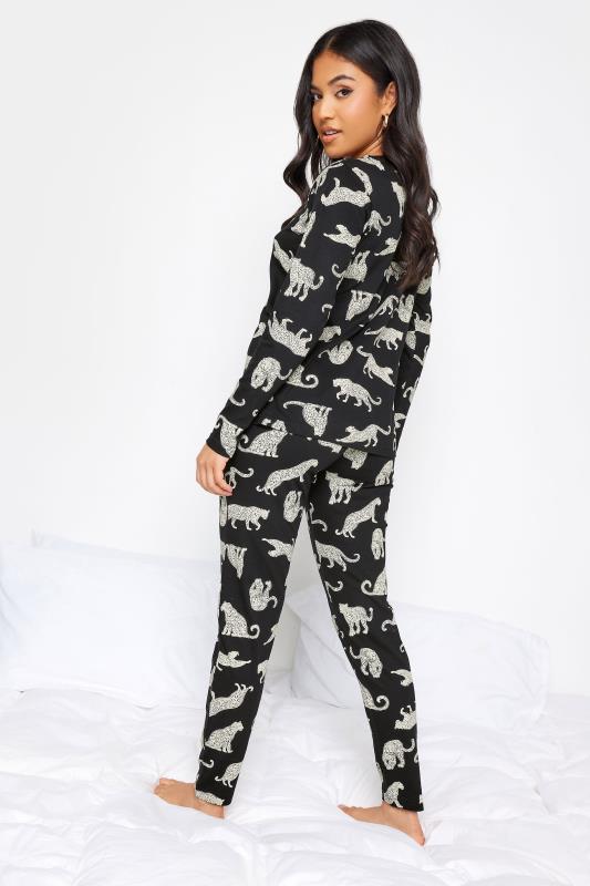 PixieGirl Petite Black Leopard Print Cuffed Pyjama Set | PixieGirl  3