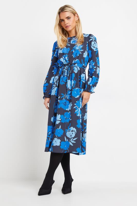 M&Co Petite Blue Floral Tie Waist Midi Smock Dress | M&Co 4