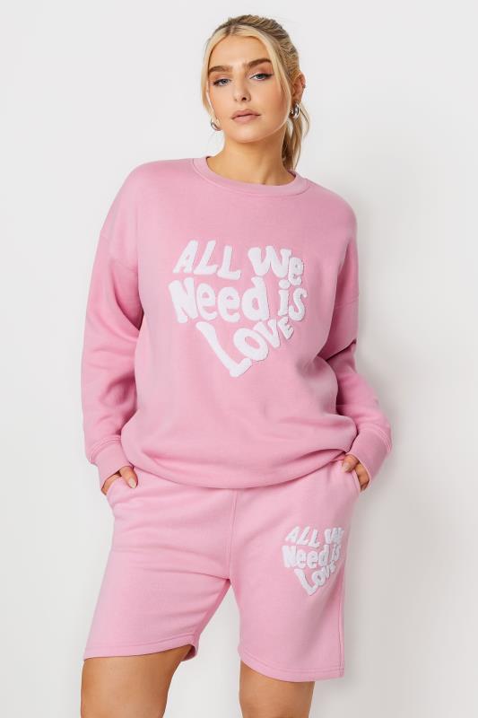 Petite  Pink 'All We Need Is Love' Slogan Oversized Sweatshirt