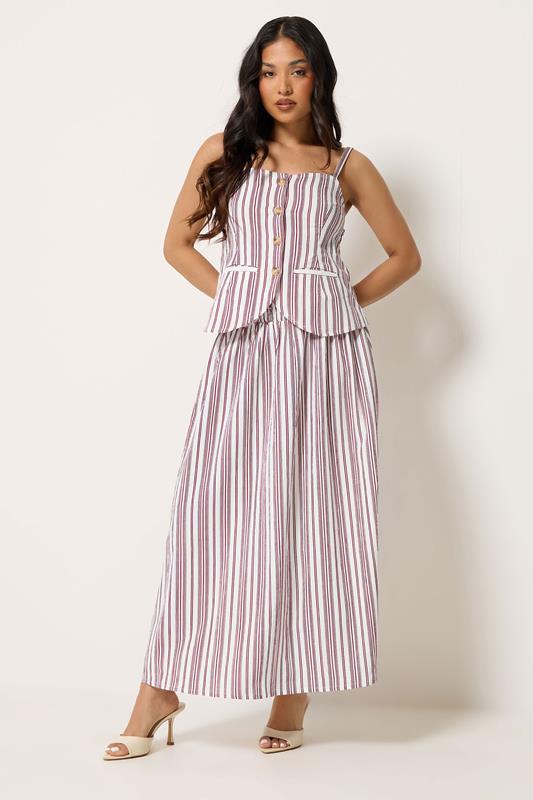 PixieGirl Petite Women's Set Burgundy Red Stripe Cami & Maxi Skirt | PixieGirl 1