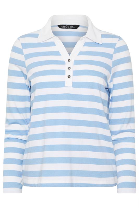 M&Co Petite Blue & White Stripe Cotton Polo Shirt | M&Co 5