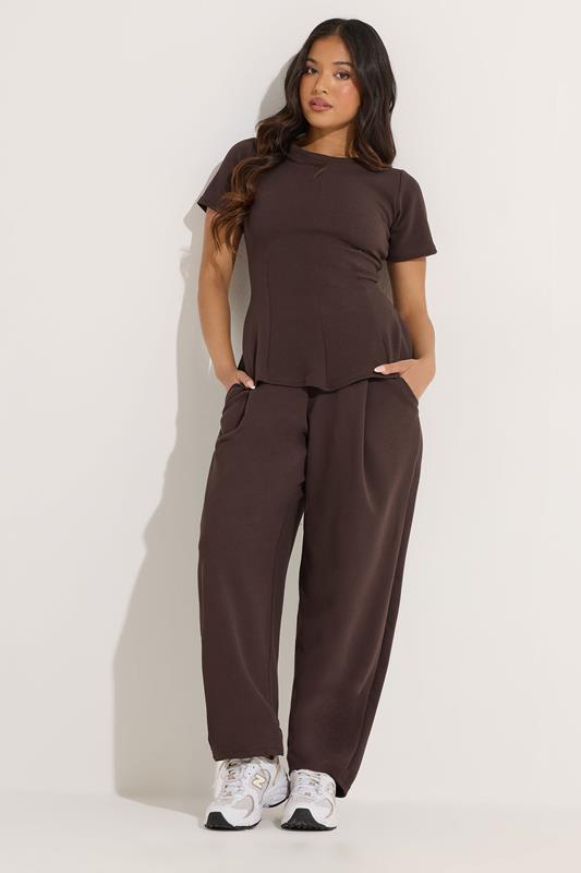  PixieGirl Petite Chocolate Brown Jersey Pleated Barrel Trousers