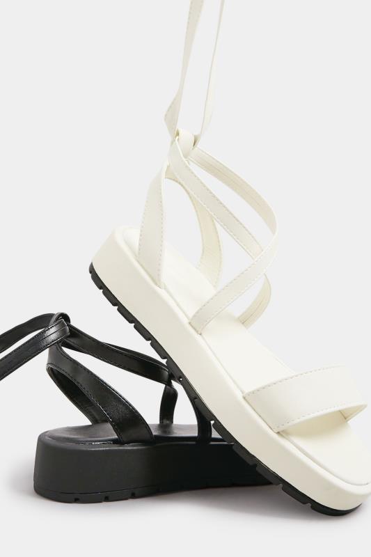 PixieGirl White Ankle Tie Flatform Sandals In Standard Fit | PixieGirl 5