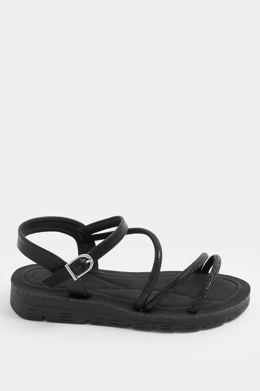 Black Glitter Comfort Sandals In Extra Wide EEE Fit | Yours Clothing 2
