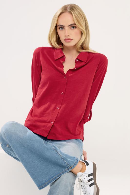 Petite  PixieGirl Petite Red Rolled Sleeve Shirt