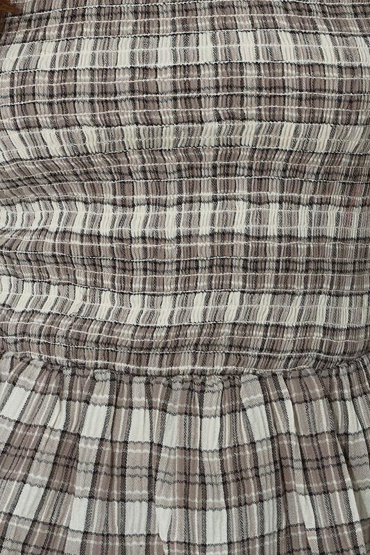 PixieGirl Petite Women's Brown Check Shirred Long Sleeve Top | PixieGirl 5