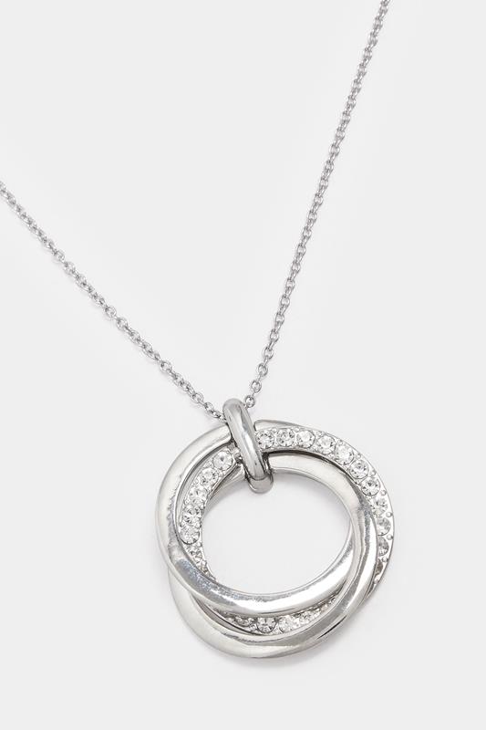 Silver Tone Long Diamante Circle Necklace | Yours Clothing 3